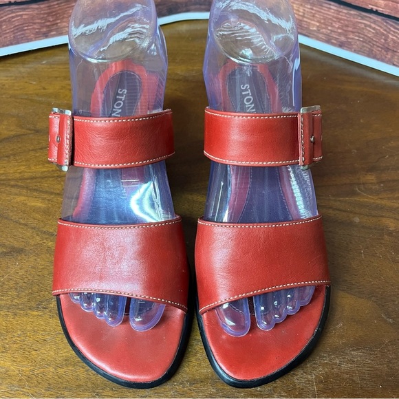 Stonefly Red Leather Slip On Heeled Summer Sandals - Picture 2 of 15